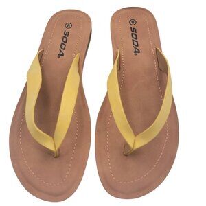 Soda Womens Sz 8 Yellow Ella Nubuck Flip Flop Sandals Man Made Material NIB